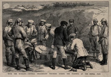 Le général Mikhaïl Dragomirov blessé lors de la bataille du col de Shipka, vers 1878