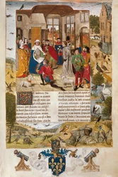 Empereur allemand Frédéric II de Hohenstaufen entouré de chasseurs de fauconnerie