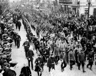 Troupes allemandes prisonnières à Anvers, Belgique, Première Guerre mondiale, 1914