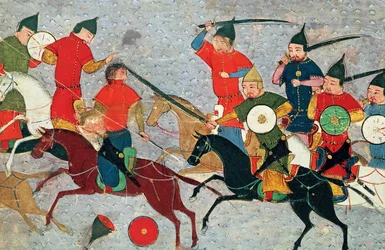 Gengis Khan au combat. Miniature du Jami al-tawarikh Histoire Universelle