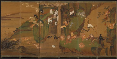 Gibbons dans un paysage, fin des années 1800 ou début des années 1900