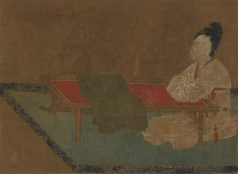 Fille assise à un cadre de broderie, dynastie Ming, 15ème siècle