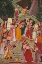 Filles se pulvérisant à Holi, vers 1640-1650