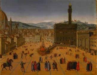Exécution de Girolamo Savonarola sur la Piazza della Signoria à Florence en 1498, début du 17ème siècle