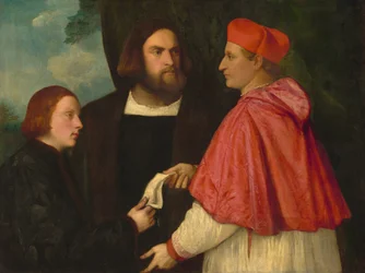 Girolamo et le cardinal Marco Corner investissant Marco, abbé de Carrara, de son bénéfice, vers 1520-1525