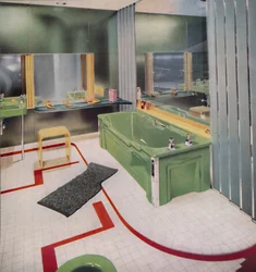 Verre et carrelage dans la salle de bain moderne, 1938