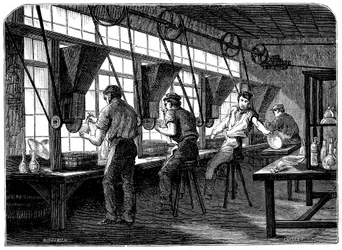 Coupeurs de verre à leurs roues, vers 1870