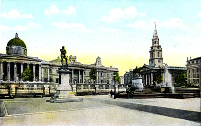 Statue de Gordon et National Gallery, Trafalgar Square, Londres, XXe siècle