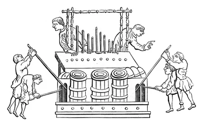 Grand orgue avec soufflets et double clavier, 12e siècle, 1870