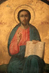Icône orthodoxe grecque représentant le Christ en grand prêtre, Thessalonique, Grèce
