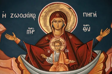 Icône orthodoxe grecque représentant Marie comme un puits de vie, Thessalonique, Grèce