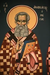 Icône orthodoxe grecque représentant Saint Athanase le Grand, Thessalonique, Grèce