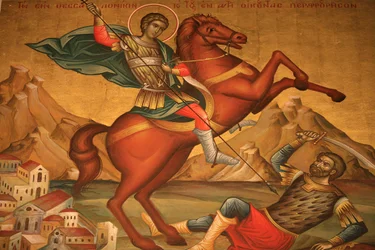 Icône orthodoxe grecque représentant Saint Dimitrios, Thessalonique, Grèce