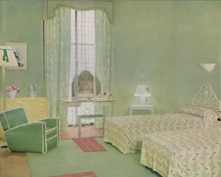 Schéma de couleur vert et blanc pour une chambre, 1938