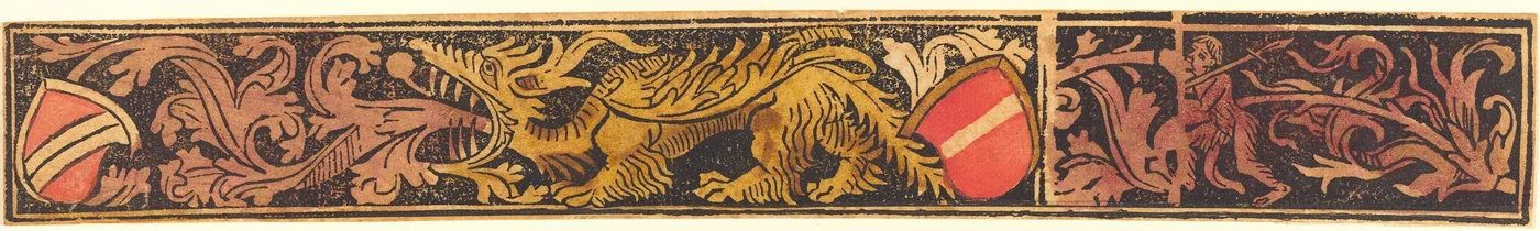 Bande grotesque avec dragon, boucliers et hommes sauvages, vers 1475-1500