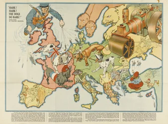 Écoutez ! Écoutez ! Les chiens aboient ! Carte satirique de l