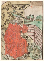 Hartlibs Alexandre : Alexandre assis sur le trône, 1400s