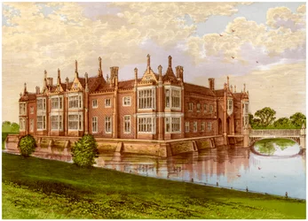 Helmingham Hall, Suffolk, maison du baron Tollemache, vers 1880