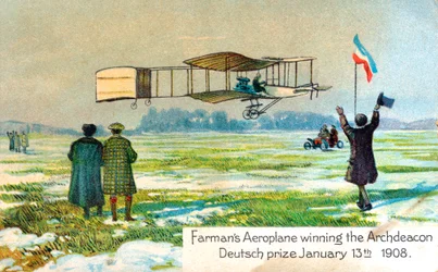 Henri Farman, aviateur français, remportant le prix du premier vol circulaire d