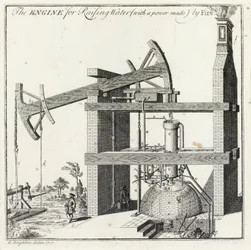 Gravure de Henry Beighton de la machine de Newcomen à Griff