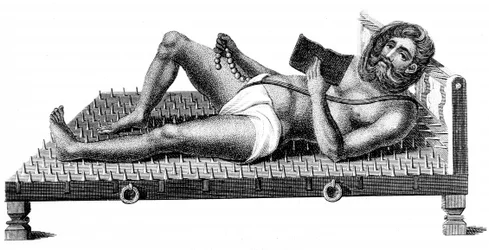 Philosophe hindou Pararum Soatuntre Perkasanund allongé sur un lit de pointes de fer, 1811