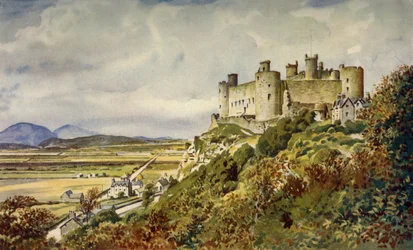 Château historique de Harlech, célèbre dans la chanson galloise, vers 1948