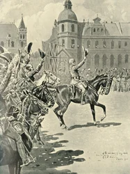 Hissage du drapeau britannique à Pretoria : Lord Roberts menant les acclamations pour la reine, 1900, 1901