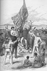 Hissage du drapeau britannique en Nouvelle-Guinée