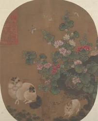 Rose trémière et chats