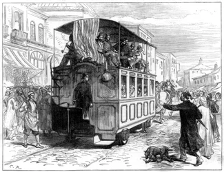 Tramway tiré par des chevaux, Constantinople, 1877