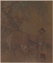 Cheval et palefrenier sous un saule, possiblement dynastie Ming, 1368-1644
