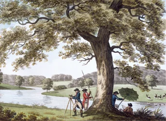 Humphry Repton en train de faire un relevé avec un théodolite, fin du XVIIIe-début du XIXe siècle