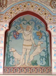 Chasseur et chiens dans la salle verte