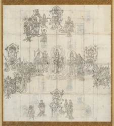 Esquisse iconographique Zuzo pour le Mandala du Sutra des Rois Bienveillants, 1100s