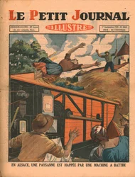 En Alsace, une paysanne est prise dans une batteuse, 1929