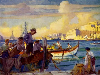 Dans le Grand Port de La Valette, Malte, c. 1948