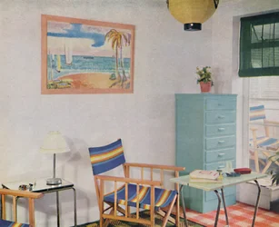 Dans ce petit appartement londonien, on a utilisé des meubles bon marché, 1940