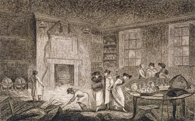 Vue intérieure des locaux de Nathaniel Bentley, Leadenhall Street, City de Londres, 1804