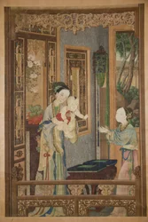 Intérieur avec femme, enfant et nourrice, fin 18e-début 19e siècle