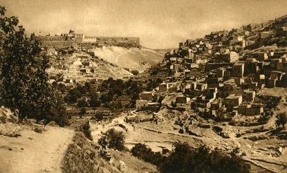 Jérusalem - Vallée de Cédron, Siloé et muraille de la ville, vers 1918-1939
