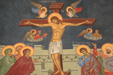 Crucifixion de Jésus. Église orthodoxe Saint-Antoine-le-Grand Saint-Laurent-en-Royans France