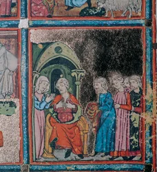 Les frères de Joseph montrant à leur père son manteau taché de sang, 14ème siècle