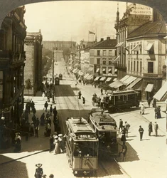 Rue Karl Johan, vers le palais royal, Christiania, Norvège