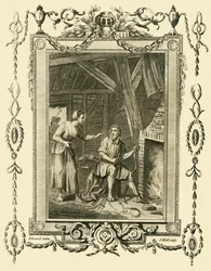 Le roi Alfred déguisé réprimandé par la femme du bouvier pour avoir laissé brûler les gâteaux, vers 878, 1783