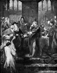 Le roi Richard II abdiquant la couronne à son cousin Bolingbroke, 1399, vers 1920