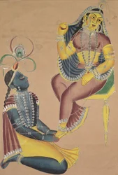 Krishna caressant les pieds de Radha, 1800s