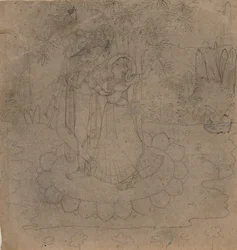 Krishna et Radha Debout sur un Lotus, fin XIXe-début XXe siècle