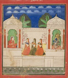 Krishna et Radha dans deux pavillons, 19ème siècle