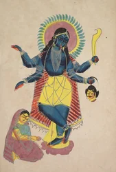 Krishna en tant que Kali vénéré par Radha, années 1800