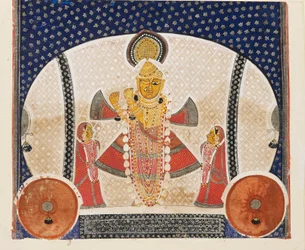 Krishna en tant que Shrinathji jouant de la flûte